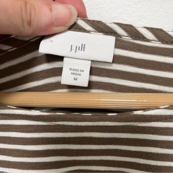 J JILL Modal Striped Georgia Bell Sleeve Tunic Top / Mini Dress In Latte & White - Picture 3 of 8